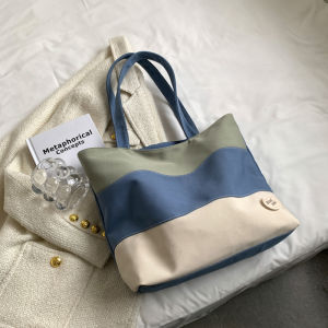 Large Capacity Canvas Tote Bag Womens Shoulder Bag Color Block Style Commuter Bag for Class And Autumn Winter Essential
