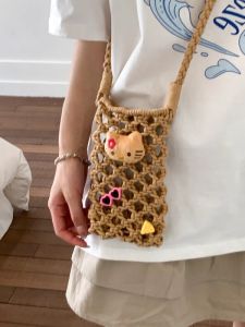 Túi Đeo Chéo Thủ Công Rỗng Cho Nữ Đi Biển Mùa Hè Túi Đựng Điện Thoại Hoạt Hình Túi Đeo Vai Đơn Giản Bằng Vải Polyester Mềm