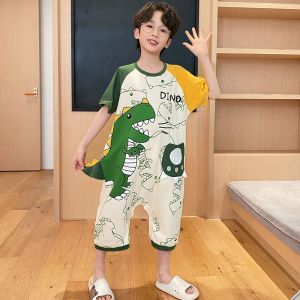 Childrens Summer Thin Cotton Pajamas Cartoon Ultraman Sleepwear Short Sleeve Onesie Baby Home Clothes Boys Sleep Bag
