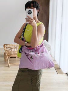 Summer Lightweight Nylon Canvas Bag with Embroidered Flowers Ideal for Casual Outings Shoulder and Tote Bag for Youth