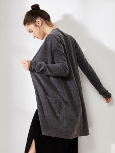Velvet Cashmere Knitted Cardigan Coat for Women Spring and Autumn Idle Style Mid-Length Thin Loose-Fitting Oversized Sweater Outer Wear Western Style