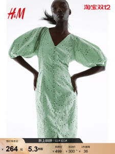 Elegant V-neck Lantern Sleeve A-line Dress Winter Fashionable Womens Dress H&M Mid-length Dress Classy Womens Clothing