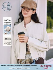 BY IHAPPY | Áo Khoác Jean Cotton Cổ Đứng Ngắn Dập Ly Ở Vùng Eo
