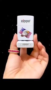 bật lửa zippo sơn tĩnh điện 2 mặt có mộc đáy hình đại bàng #154