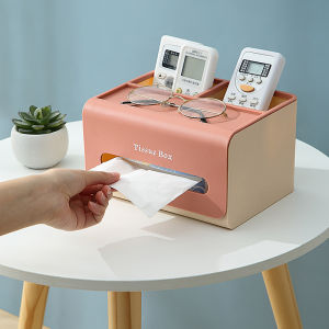 กล่องทิชชู่ ทูโทน กล่องใส่ทิชชู่ พร้อมที่วางของ มีช่องใส่ของ2ช่อง กล่องทิชชู่อเนกประสงค์