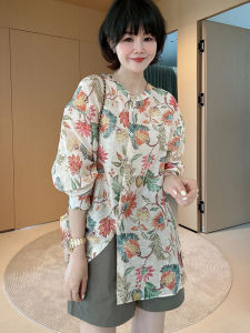 Floral Print Linen Long Sleeve Womens Shirt Summer Fashion Top UV Protection Outerwear Cardigan Coat Chiffon Sunscreen Clothes