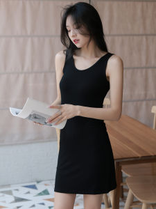 Black Slimming Modal Vest Dress round Neck Short Base Skirt Womens Fashion Commute Style Mid-Length Single Piece Summer
