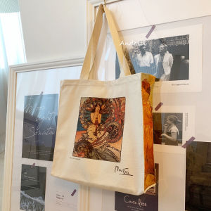 Túi Vải Bạt Canvas Phong Cách Nghệ Thuật MUSEUM MUŠA Dành Cho Nữ Túi Tote Học Sinh Túi Đựng Đồ Lớn Túi Xách Đeo Vai Đơn