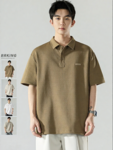 Wood soon | Pure Color Heavyweight Collar Summer American Style Casual Loose Polo Shirt