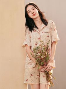 LUNILAI | Pure Cotton Ladies Sleepwear Casual Loose Short Sleeve Summer Home Clothes Set Floral Print Comfortable Breathable Shorts