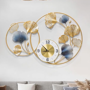 73x51cm Metal Ginkgo Leaf Creative Wall Clock  Nordic Style Living Room Decor Clock Fashionable Artistic Silent Wall Clock