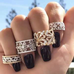 Huitanอินเทรนด์Hollow Bandงานแต่งงานแหวนเงินสี/ทองสีใหม่ 2023 หมั้นหญิงแหวนแฟชั่นเครื่องประดับ