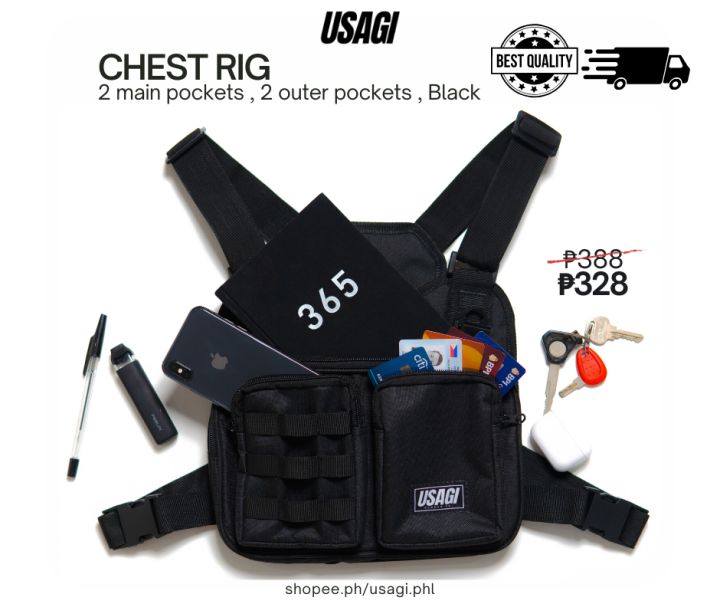 USAGI RIDER Chest Bag With Back Handle Multi function Motorcycle Chest Rig Multi Compartment With Carabiner