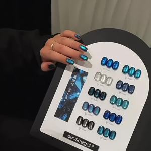 10ML Sapphire Iceland Gel Xanh Sơn Móng Tay 1 CÁI Hợp Thời Trang Lấp Lánh Hạt Thủy Tinh Klein Mắt Mèo Màu Xanh Đặc Biệt Pha Trộn Bộ Sưu Tập Mùa Đông