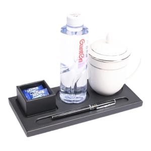 Leather Meeting Room Cup Mat Hotel Creative Business Office Supplies PU Cup Mat High-End Logo Square Shape Handmade Wood