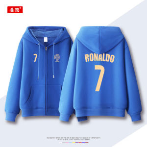 Portugal Ronaldo Rono 7 Mens Hooded Zipper Sweatshirt Cotton Fleece Thin Football Outerwear Casual Style Antibacterial