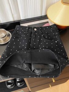 Plus Size Chubby Girl Floral Denim Skirt Womens Younger Hip Skirt Summer Fashion Tape High Waist Slim Looking A- line Skirt