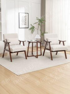 Retro Style Fabric Upholstered Solid Wood Single Sofa Chair for Balcony Table And Two Chairs Set Casual Simple Design Chair