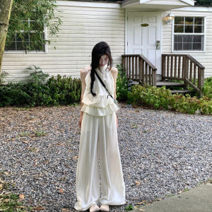 XUECAIQI | Salt-style Youthful Off-shoulder Sleeveless Top Wide Leg Pants Suit