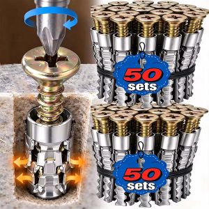 50x Self Tapping Screw Hollow Wall Expansion Pipe Screw Hinge Drawer Slide Drilling Plug Bolt Anchor Home Hardware Fastener