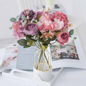 1 Bunch Beautiful Hydrangea Roses Artificial Flowers for Home Wedding Decorations High Quality Autumn Bouquet Mousse Peony Fake Flower