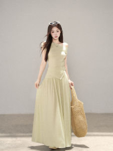 YIKEXIAOYEMEI | Bộ Đồ Nữ Thời Trang Hàn Quốc Áo Thun Dây Ngang Ôm Body Không Tay Quần Váy Midi Cao Waist