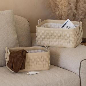 Handcrafted Leather Storage Basket Decorative Home Accessory