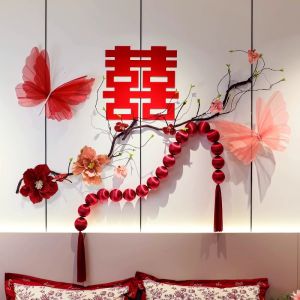 Bộ Trang Trí Cưới Hoa Phong Cách Trung Hoa Cho Phòng Ngủ Và Phòng Khách Trang Trí Tường Đầu Giường Họa Tiết Bướm