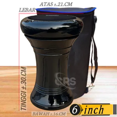 Darbuka Kayu 6 inch Hitam Glos Dumbuk Marawis Hadroh Rebana