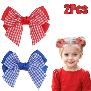 2Pcs Korean Plaid Hair Clips Sweet Cute Double Layer Bownot Hairpins Ribbon Barrette For Girls Children Headdress Accessories