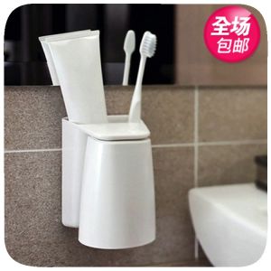 Strong Adhesive Toothpaste Toothbrush Holder Bathroom with Spout Cup Wall Mounted Storage Rack Creative No Drilling Required