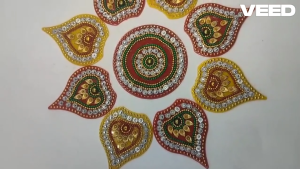 Reusable Handcrafted Acrylic Rangoli – 9-Piece Set | Festive Home Décor with Studded Stones | Ideal for Diwali & Festival Decor (Size - 8 Inches | Pack of 1)