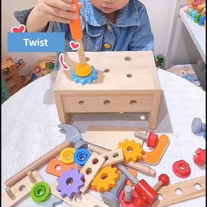 Mini Wooden Tool Bench/Workbench Set/Carpentry Toy for Kids Toddlers/Pretend Play Mainan Kotak Alat