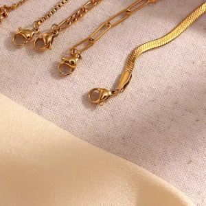 Vòng Tay Dây Chuyền Figaro Mạ Vàng 18K Bằng Thép Không Gỉ E.B.belle Dành Cho Nữ Thiết Kế Xoắn Cổ Điển Trang Sức Thủ Công.
