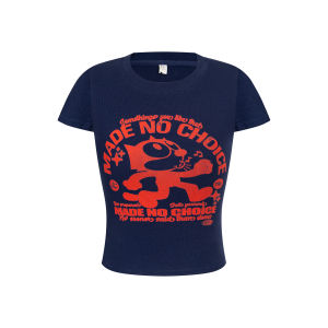 Áo Thun Cotton Cổ Tròn Tay Ngắn Ôm Vừa Vặn in Họa Tiết Hoạt Hình Mùa Hè Dành Cho Nữ Bodpeople Sweetie Shoulder American Retro