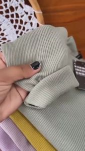 Kaos rib premium wanita dewasa lengan panjang atasan knit