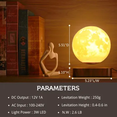 Levitating Moon Lamp Magnetic Floating Moon Lamp Spinning Luna Night Light with 3 Color Modes for Home Office Desk Decor