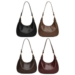 MOJOYCE Shoulder Bag for Women Adjustable Strap Underarm Bag PU Leather with Zipper Crescent Bag Solid Work Travel Bag