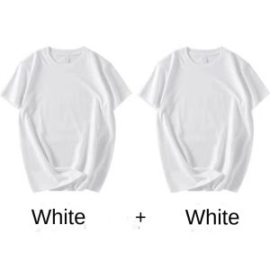 2PCS 100 Cotton Solid T Shirts Mens and Womens Short Sleeve White Tees Casual Breathable Loose Round Neck T-shirt Couple Tops