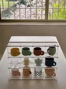 Acrylic Cup Organizer Storage Rack 4-12 Grids Display Shelf for Mugs Coffee & Tea Cups Kitchen Cabinet Countertop Organizer