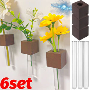 Dozoey แจกันทรงหลอดไม้แม่เหล็กพลาสติก6ชุดแจกันดอกไม้ดอกไม้แบบทำมือสติ๊กเกอร์ติดตู้เย็นแจกันตกแต่งบ้านห้องครัว