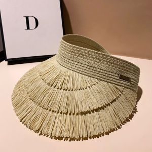Bohemian Tassel Empty Top Straw Hat Women Summer Sunshade Beach Travel Casual Style Wide Brim Hat Spring Summer Autumn