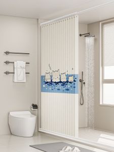 Invisible Foldable Bathroom Curtain Partition Mold Proof Double-Sided Magnetic High-End Toilet Curtain Waterproof Polyester Material