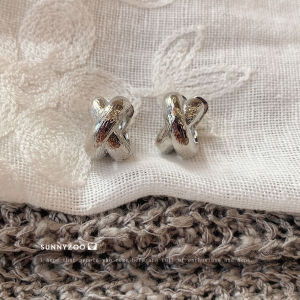 ต่างหูลูกกวาด SUNNYZOO ทรงกลมแบน ขัดเงา หนัก ดีไซน์เรียบง่าย ดีไซน์ไขว้ ต่างหูแฟชั่นสำหรับผู้หญิง