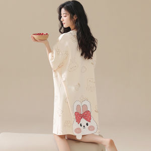 Pure Cotton Maternity Sleepwear Summer Style Short Sleeve Womens Nightgown Sweet Home Clothes Butterfly Knot Cartoon Pattern