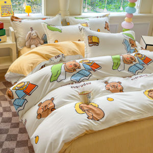 Dansunreve Bộ vỏ chăn bông hoa/Hoạt hình Bộ Ga trải giường capybara 4in1 Bộ vỏ gối chất lượng cao cấp bộ đồ giường ngủ đơn/Nữ Hoàng/Vua