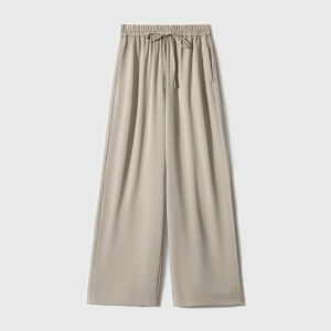 Acetate Oxygen Pants Texture Side Seam Splicing Straight Leg Wide Leg Casual Pants Xhange Brand Commute OL Style Thin Model