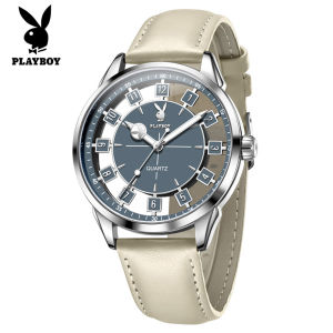 PLAYBOY watch for men fashion skeleton dial luminous sporty style leather strap men watches