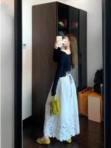 Bộ Đồ Hai Mảnh Thời Trang Kiểu Pháp Dành Cho Nữ Mùa Xuân 2025 Váy Hở Lưng Cổ Chữ a Dài Tay Áo Khoác Ngoài Thời Trang