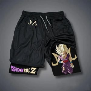 Dragon Ball Mens Double Shorts Gohan Son Japanese Anime Fake Two-piece Summer 2-in-1 Fitness Sports Quick-Drying Y2K Shorts